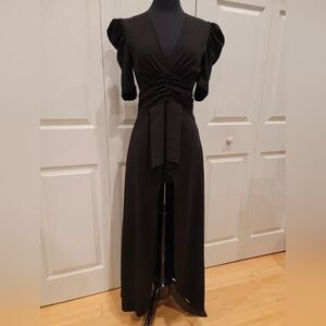 Unique Forever 21 Win Win black high low deep v ruched waist top S NWT